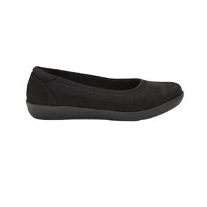 Clarks Ayla Low Black Nubuck Slip On Ballet Flats